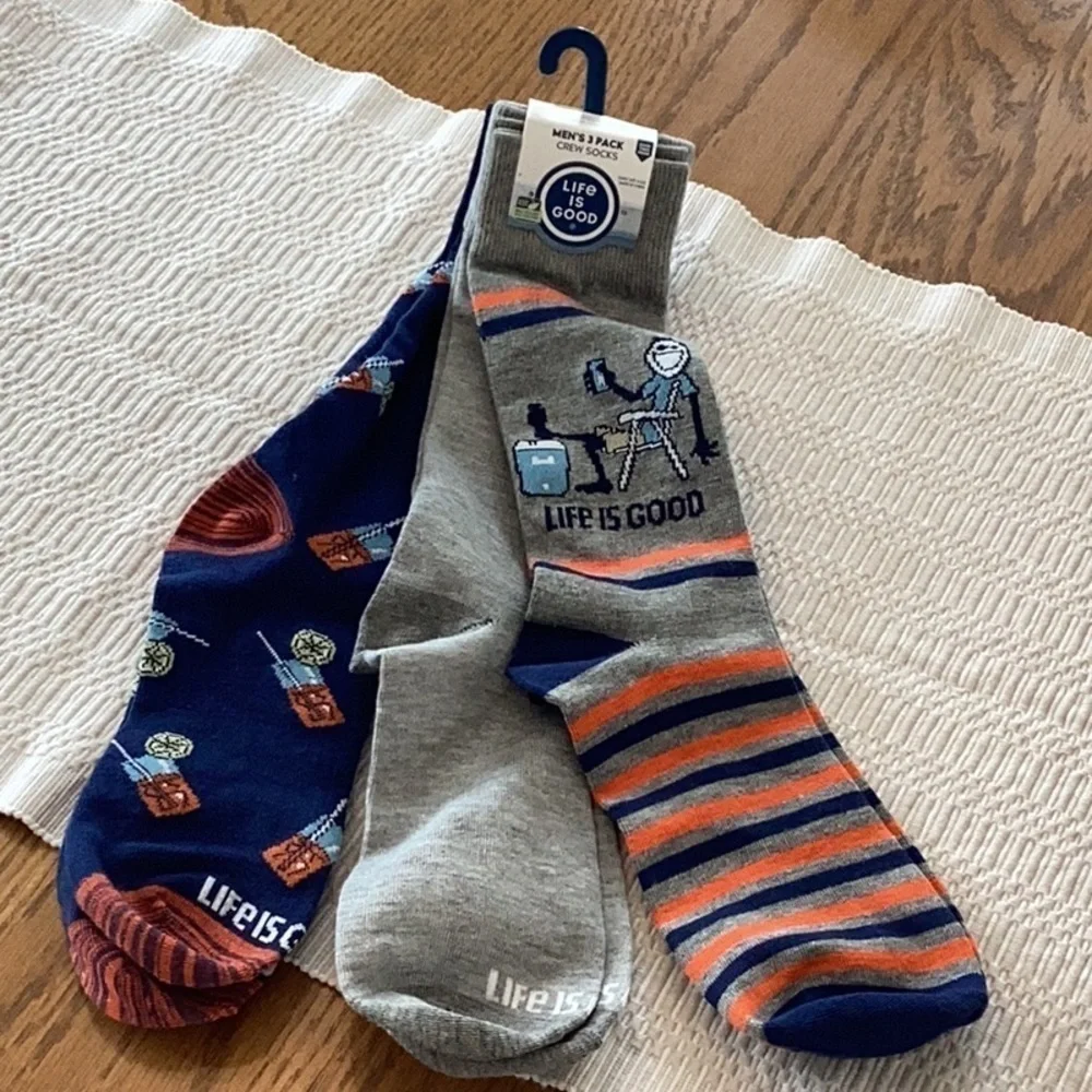 Life Is Good 3 Pair Men's Novelty Crew Sock With Cooler Drinks, Shoe Size 6-12.5